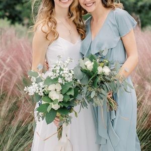 Show Me Your Mumu — Jess Ruffle Midi Dress in Silver Sage Crisp